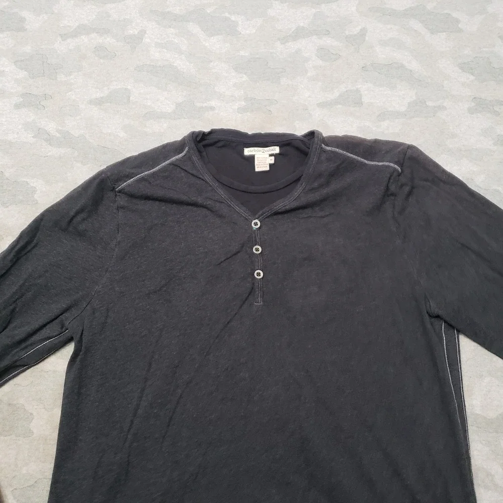 Carbon 2 Cobalt Henley Shirt Mens Medium Gray Long Sleeve Double Layer